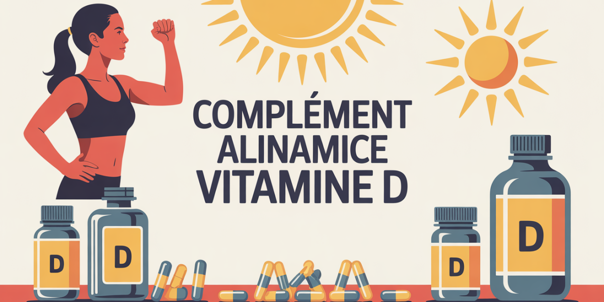 illustration complement alimentaire vitamine d flacon capsules soleil sport