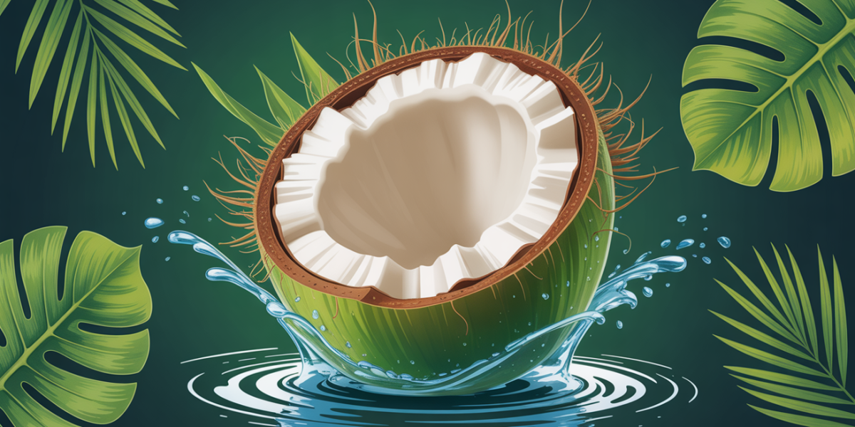 Image noix de coco verte ouverte et eau de coco qui s'ecoule