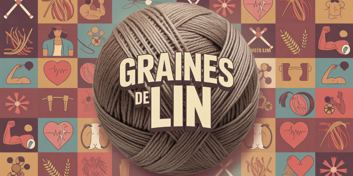 bol graines de lin doré brun avec symboles cœur fibres muscles