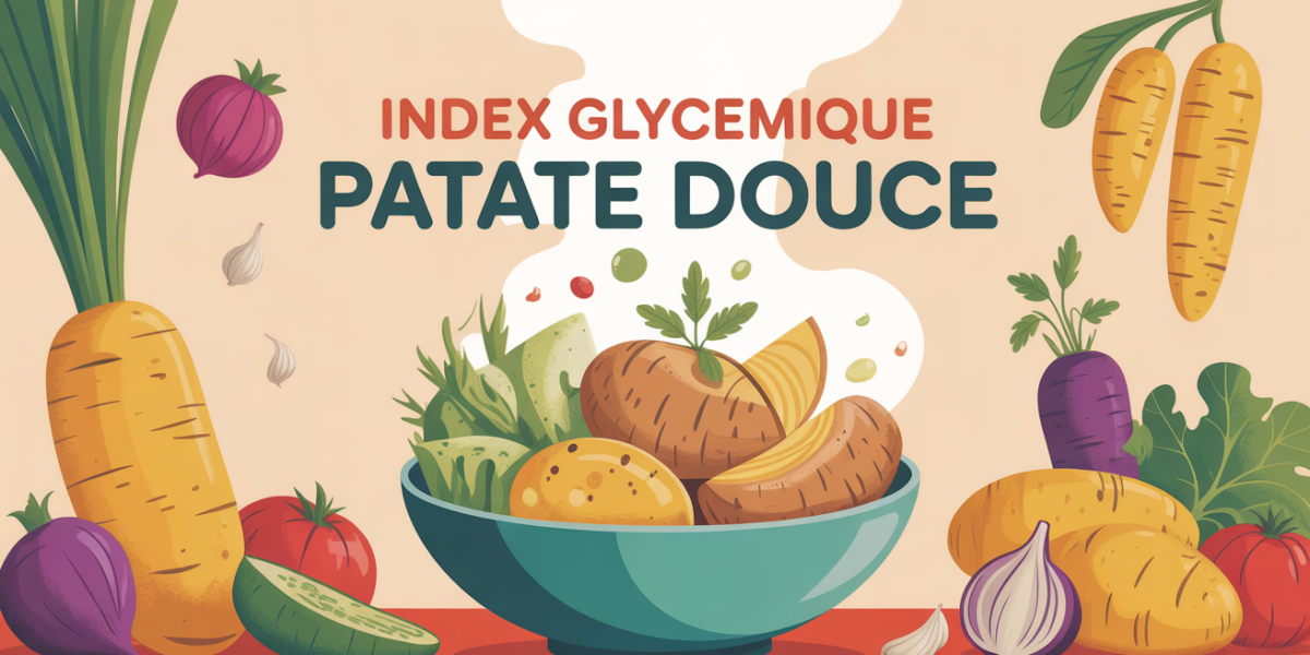 assiette équilibrée avec patate douce vapeur et index glycémique