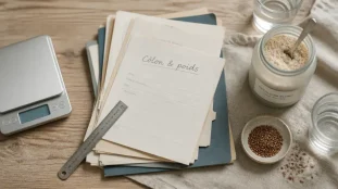 Nettoyage du côlon et perte de poids : balance, psyllium et eau sur table