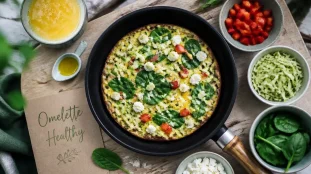 Omelette healthy aux légumes et feta, vue de dessus