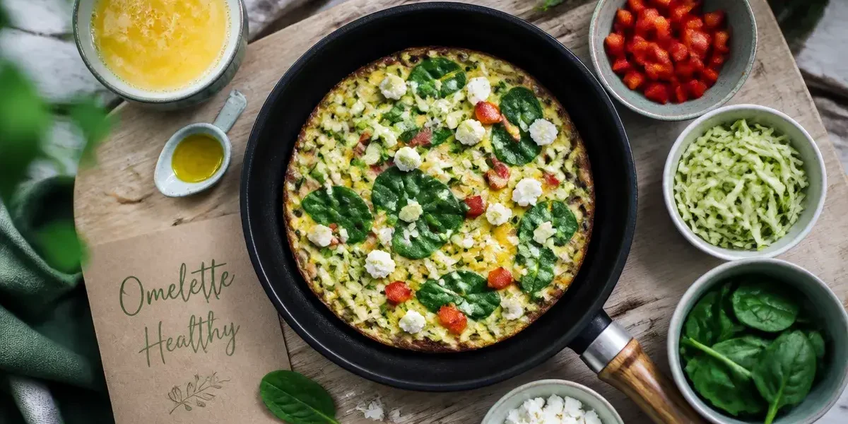 Omelette healthy aux légumes et feta, vue de dessus