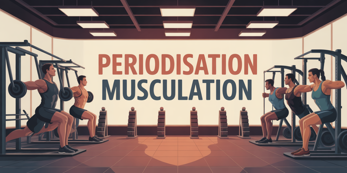 Salle de musculation, silhouettes, titre periodisation musculation, ambiance moderne