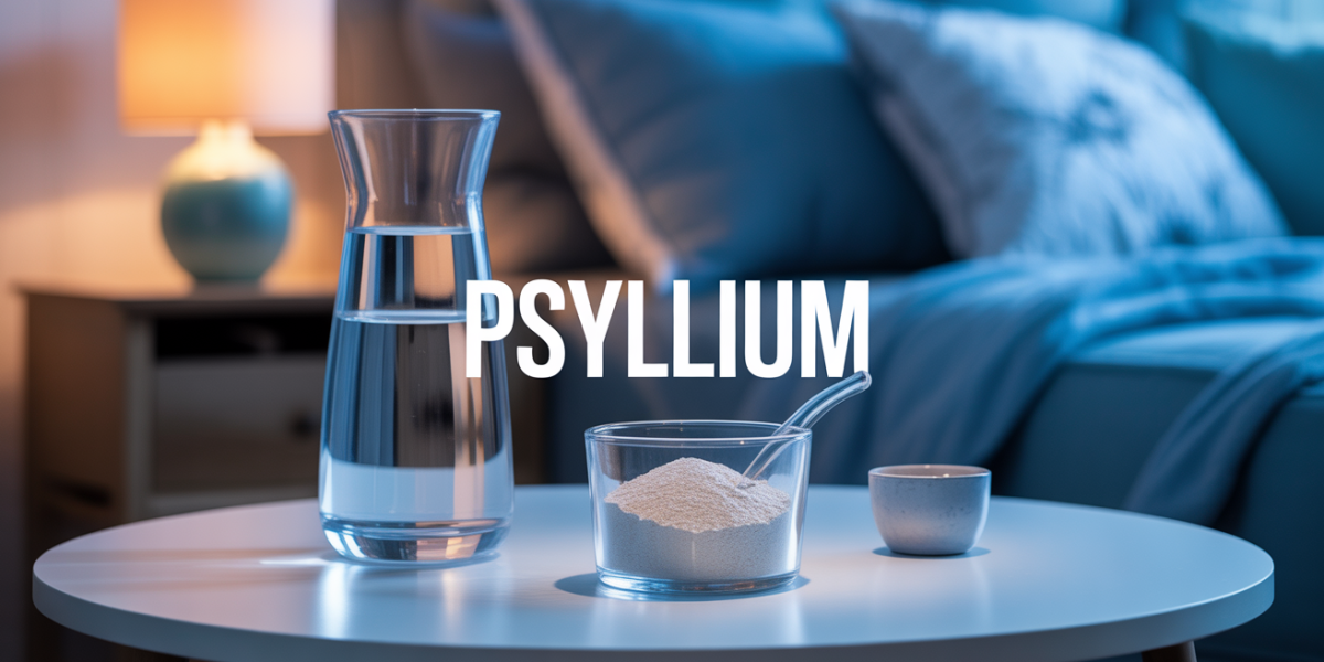psyllium routine du soir, carafe d'eau, cuillère poudre