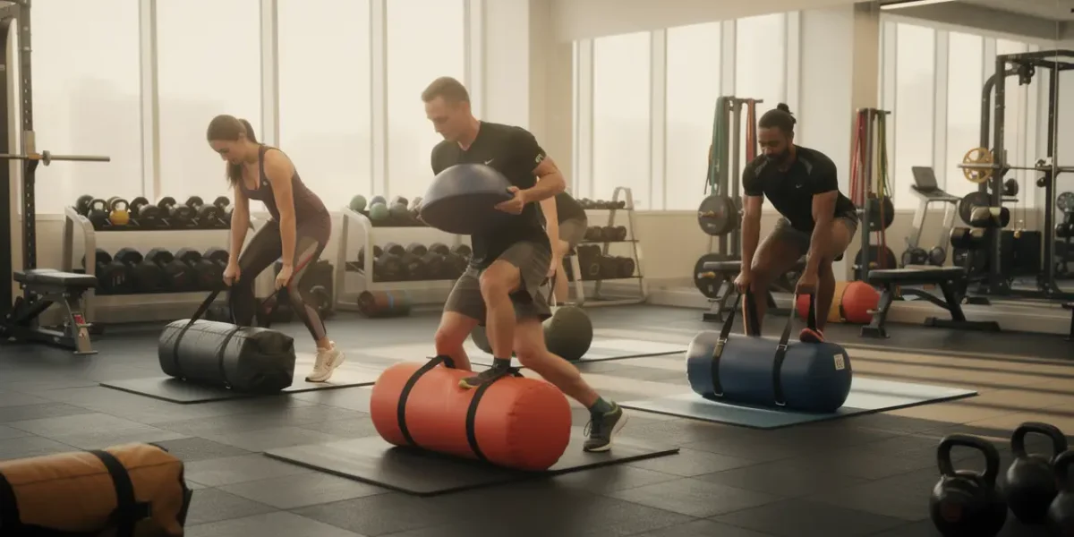 Utilisation de sacs lestés musculation en salle sur tapis