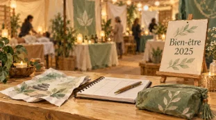 Salon du bien etre 2025 : guide et réservation sur un comptoir en bois