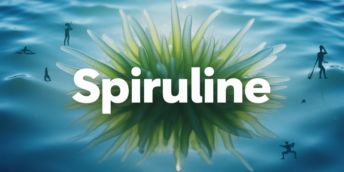 Illustration stylisée de spiruline et sportifs