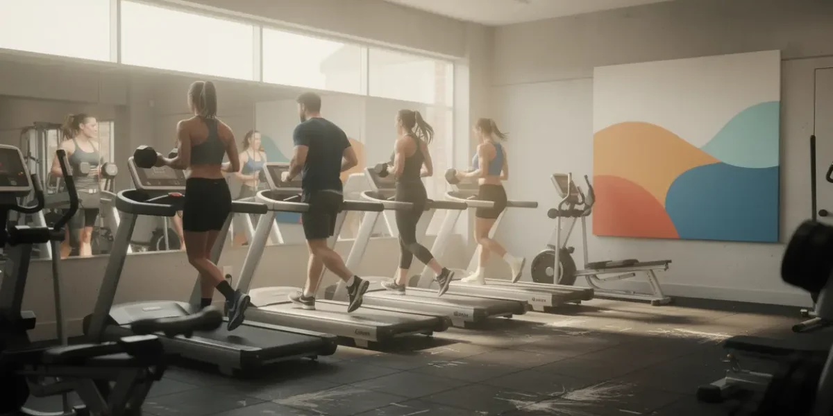 Salle musculation avec fatigue énergie silhouettes progression