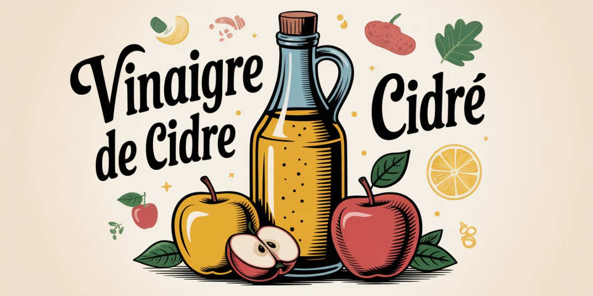 Vinaigre de cidre bouteille pommes bien-être digestion cuisine soins