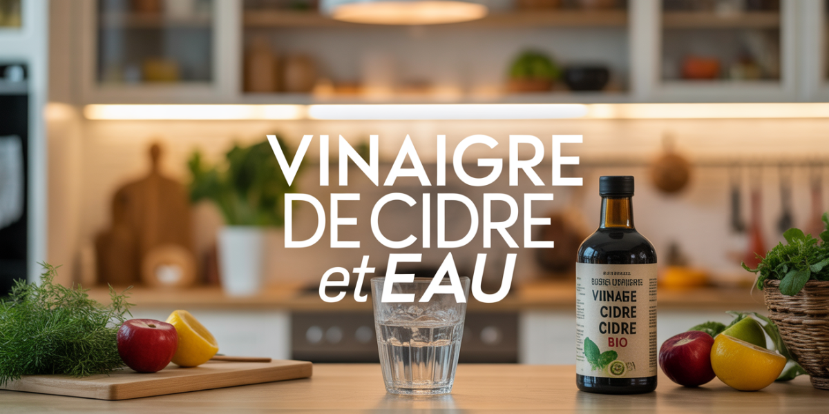 grand verre d'eau et vinaigre de cidre bio sur table
