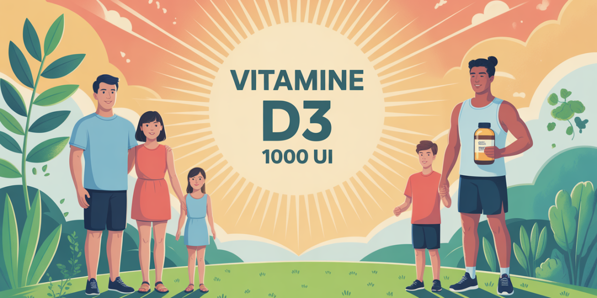 Illustration vitamine D3 1000 UI famille sportif