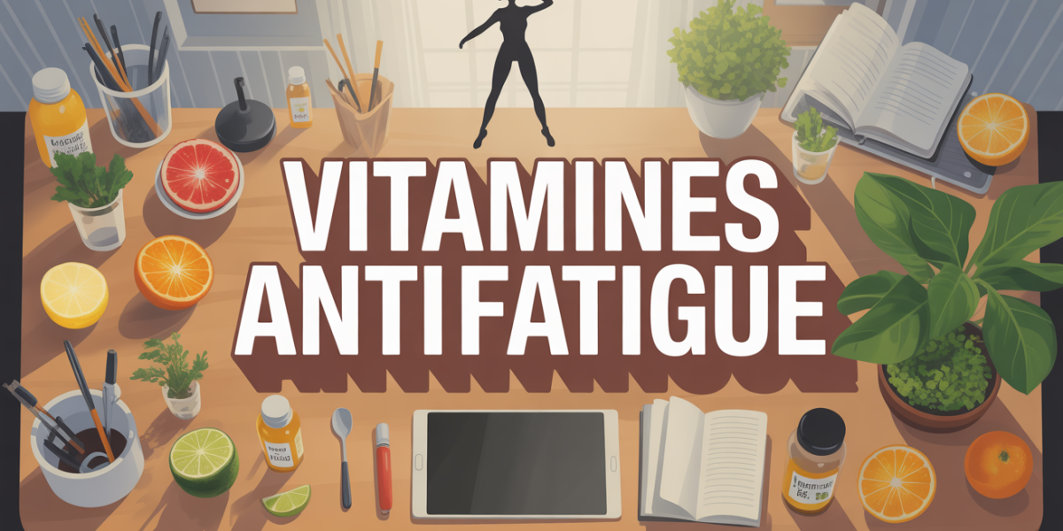 vitamines antifatigue sur bureau lumineux, objets et sportive